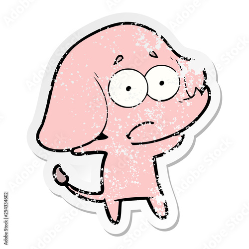 distressed sticker of a cartoon unsure elephant