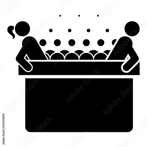 Hot whirlpool with woman and man Spa Bathtub with foam bubbles Bath Relax bathroom Bath spa icon black color vector illustration flat style image