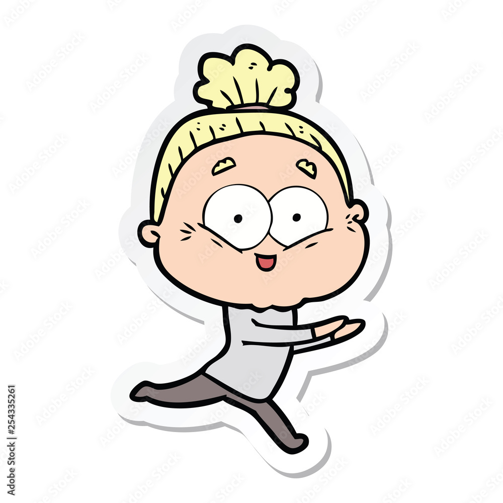 sticker of a cartoon happy old woman