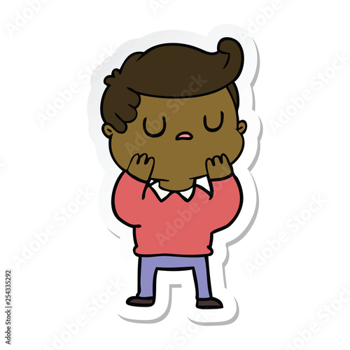 sticker of a cartoon aloof man considering