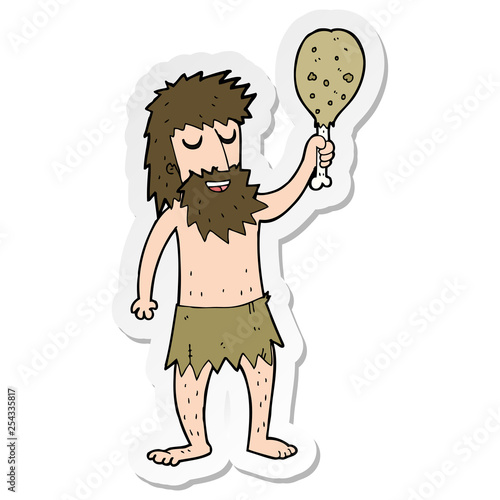 sticker of a cartoon cave man