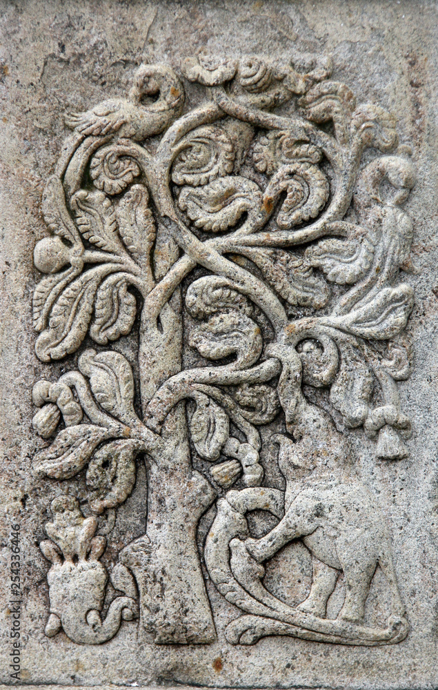 Stone bas-relief with elephant on wall of Sri Dalada Maligawa, Kandy, Sri Lanka Stone bas-relief with elephant on wall of Sri Dalada Maligawa, Kandy, Sri Lanka