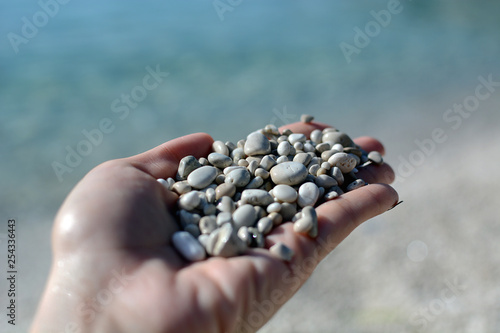 sea pebbles in hand