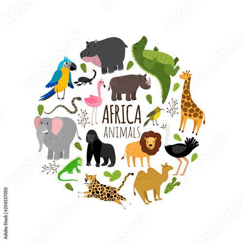 Cartoon african animals printable vector banner isolated on white background