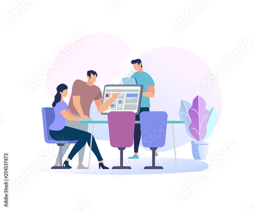 Young Woman Sitting at Desk With Computer. People.