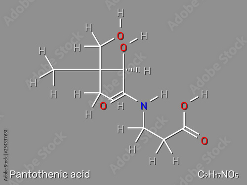 Pantothenic acid (Vitamin B5, pantothenate) structural formula.