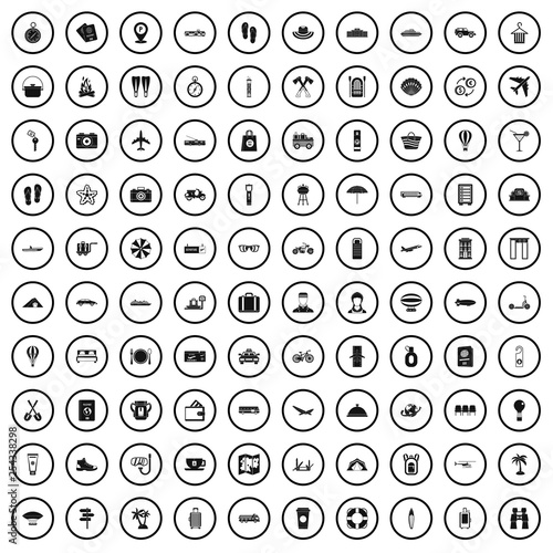 100 travel time icons set in simple style for any design vector illustration