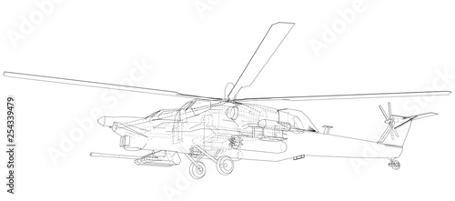 Drawing of helicopter, Vector wireframe concept. Created illustration of 3d. The layers of visible and invisible lines are separated
