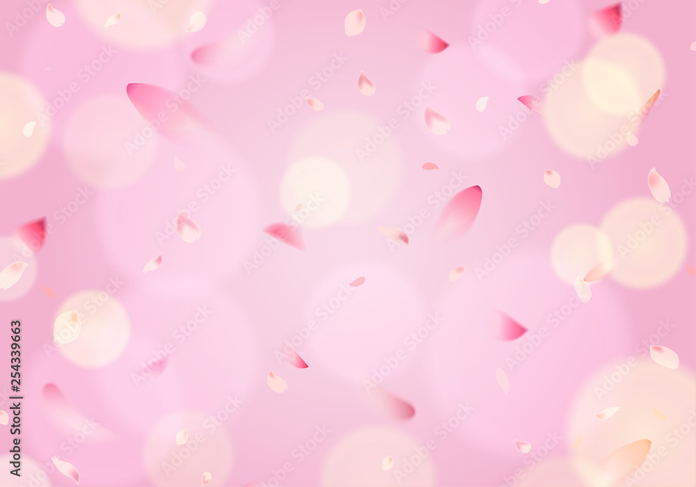 Fototapeta Latający kwiat wiśni sakura płatek wiosną na różowym tle