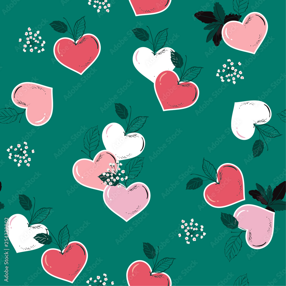 Beautiful fruity in the heart shape  seasonal of love seamless pattern vector in sweetness valentine mood design for fashion, fabric ,wallpaper ,and all prints