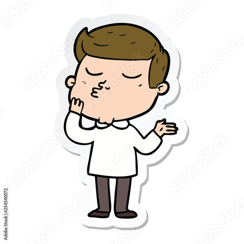 sticker of a cartoon model guy pouting