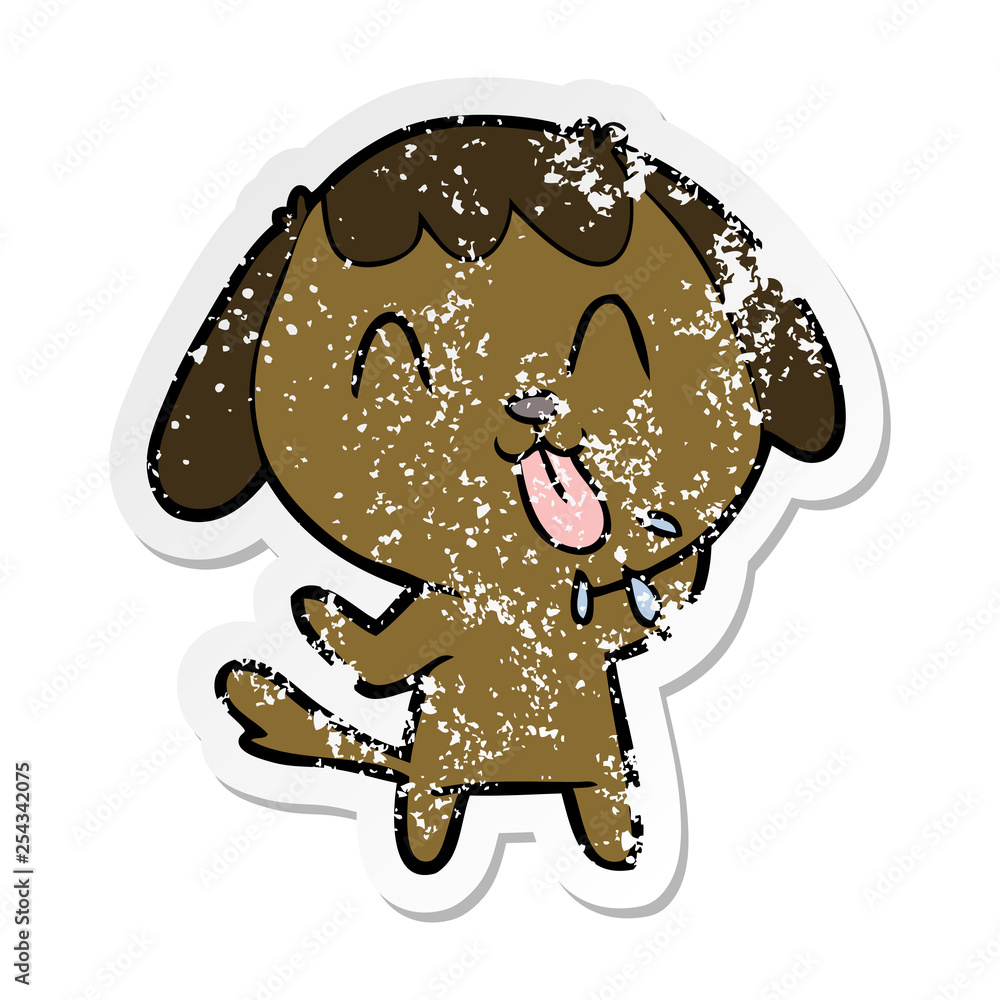 distressed sticker of a cute cartoon dog distressed sticker of a cute cartoon dog