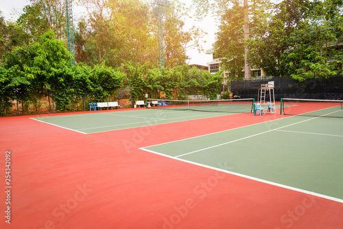 Tennis court sport outdoor with white line and net © Bigc Studio