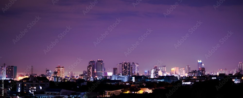 Night view of Bangkok with high buildings