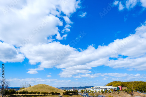 【写真素材】 青空　空　雲　冬の空　背景　背景素材　1月　コピースペース　市街地　住宅地 © Rummy & Rummy