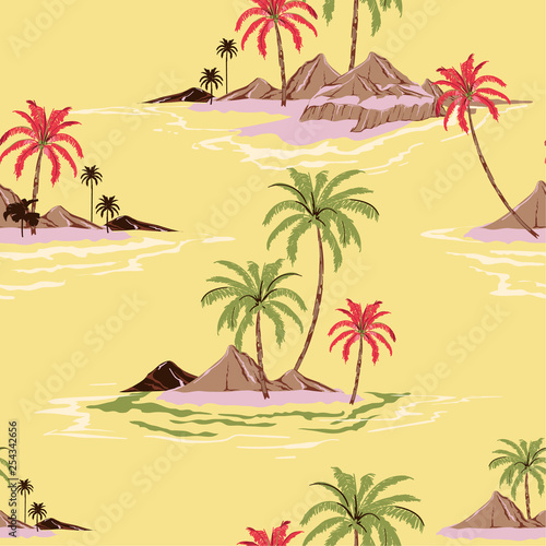 Beautiful pastel Seamless pattern vector illustrationColorful Summer Tropical island hand drawing style design for fashion ,fabric,wallpaper,web and all prints