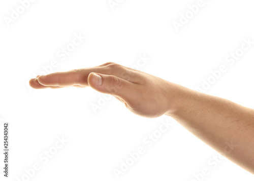 Male hand on white background