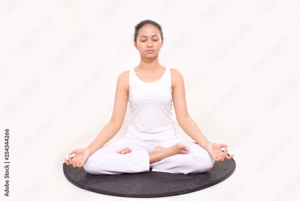 yoga practicing lotus pose asian women and meditating. Yoga and meditation on calm peaceful isolated yoga practicing lotus pose asian women and meditating. Yoga and meditation on calm peaceful isolated