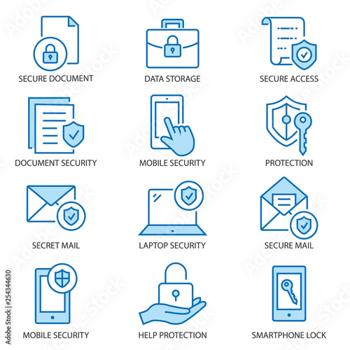Data security flat line icon set. Vector illustration. Editable stroke.