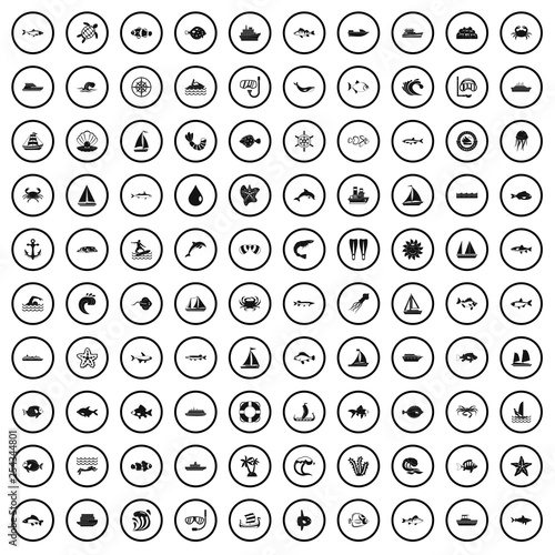 100 underwater icons set in simple style for any design vector illustration