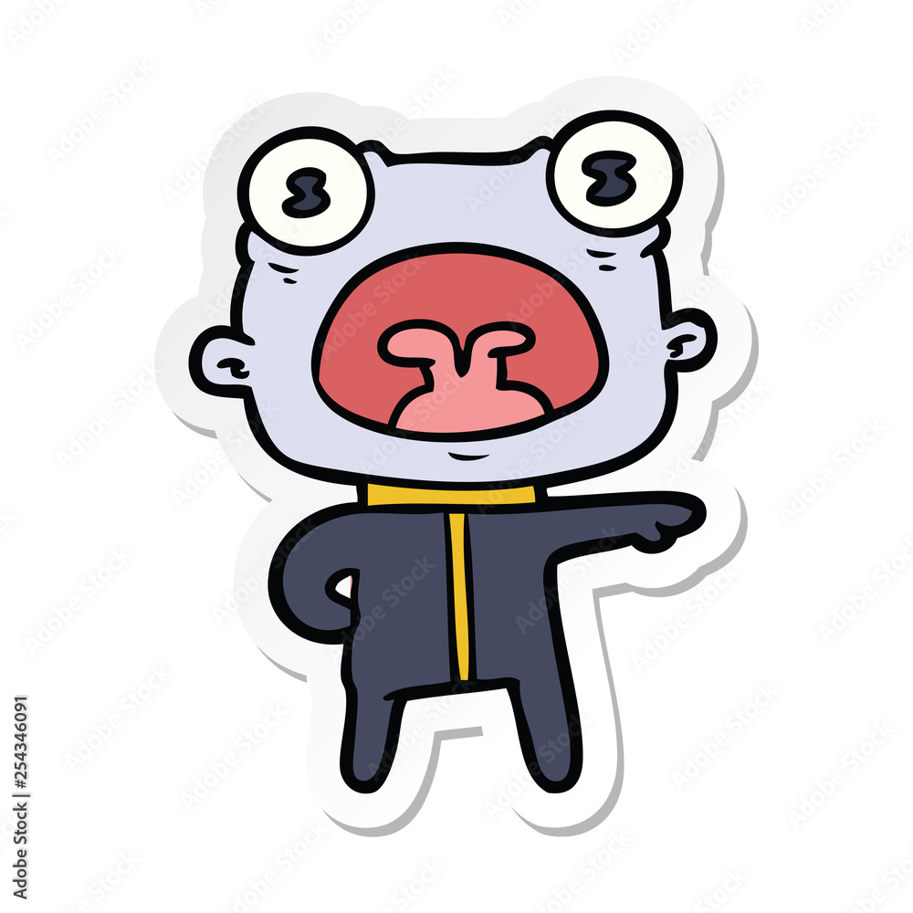 sticker of a cartoon weird alien communicating sticker of a cartoon weird alien communicating