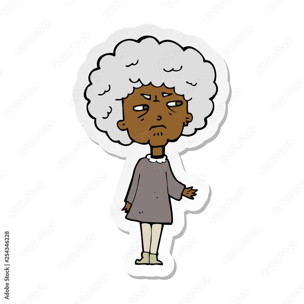 sticker of a cartoon old lady