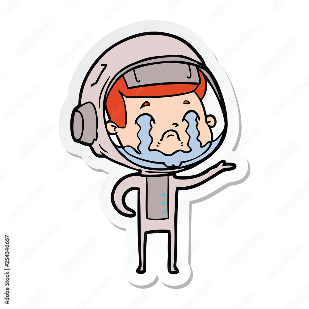 sticker of a cartoon crying astronaut sticker of a cartoon crying astronaut