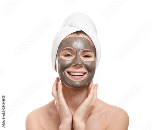 Woman with facial mask on w...