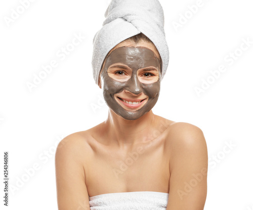 Woman with facial mask on w...