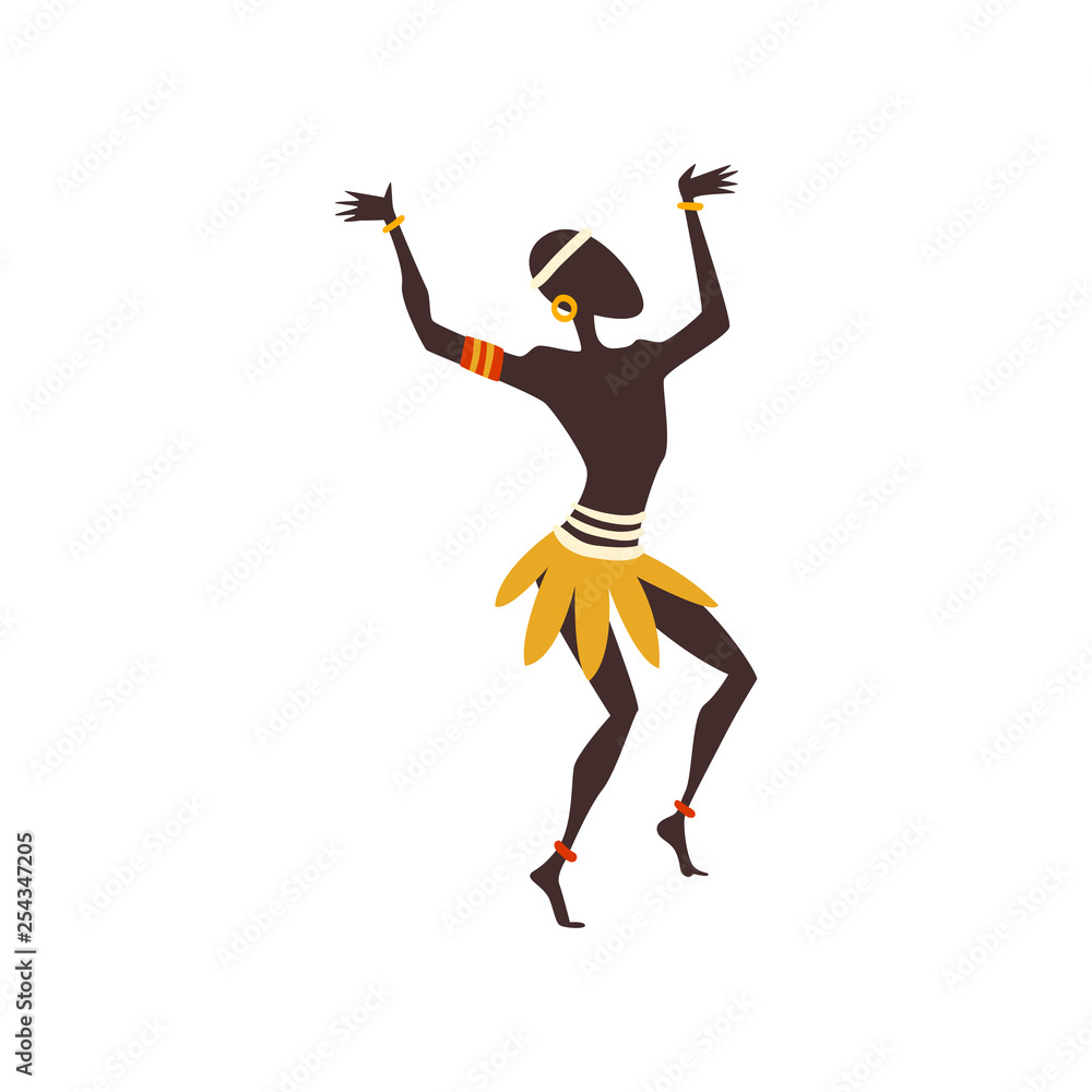 African Man Dancing, Male Aboriginal Dancer in Traditional Ethnic Clothing Vector Illustration