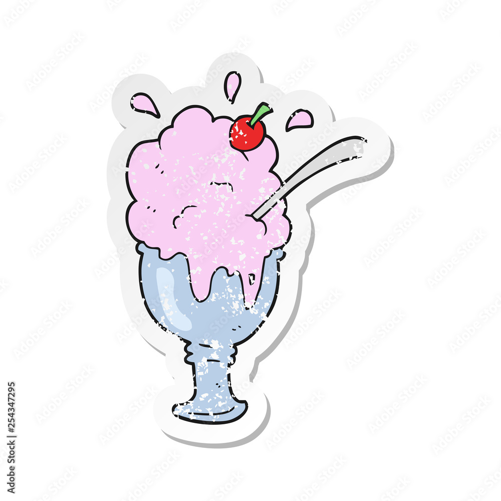 retro distressed sticker of a cartoon ice cream retro distressed sticker of a cartoon ice cream
