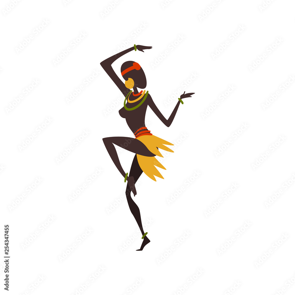 Beautiful African Woman Dancing Folk or Ritual Dance, Female Aboriginal Dancer Vector Illustration