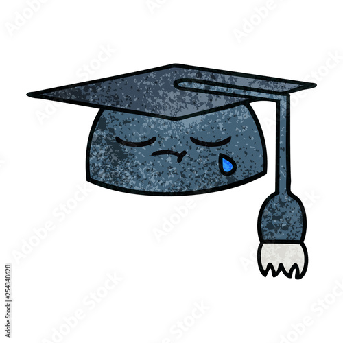 retro grunge texture cartoon graduation hat