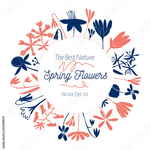 Beautiful frame with fantasy flowers in scandinavian style. Folk design template. Vector traditional floral bouquet. Great for fashion, cards, invitations. Hand drawn illustrations