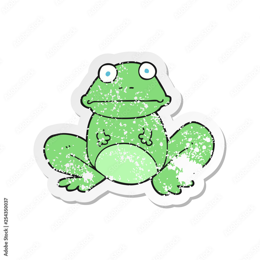 retro distressed sticker of a cartoon frog retro distressed sticker of a cartoon frog