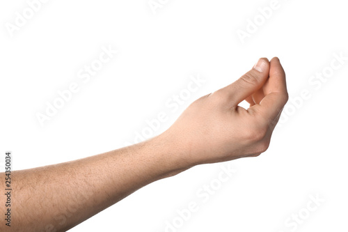 Male hand on white background