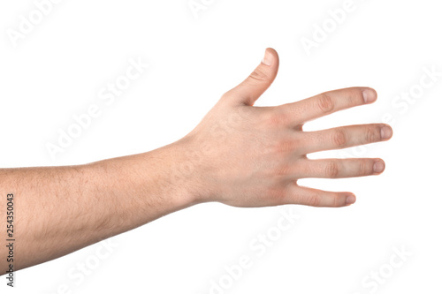 Male hand on white background
