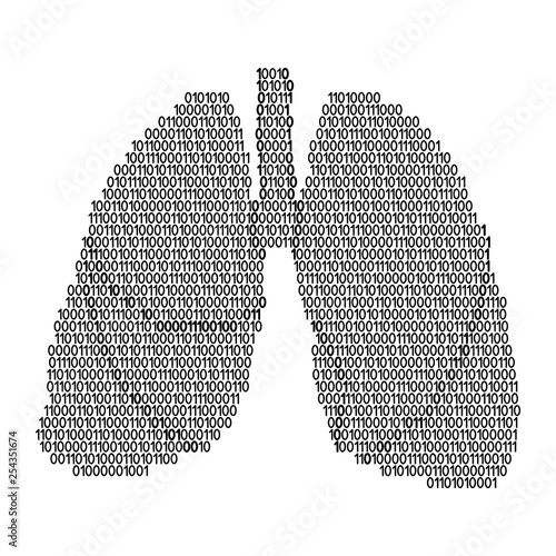 Lungs human anatomy respiratory organ abstract schematic from black ones and zeros binary digital code. Vector illustration.