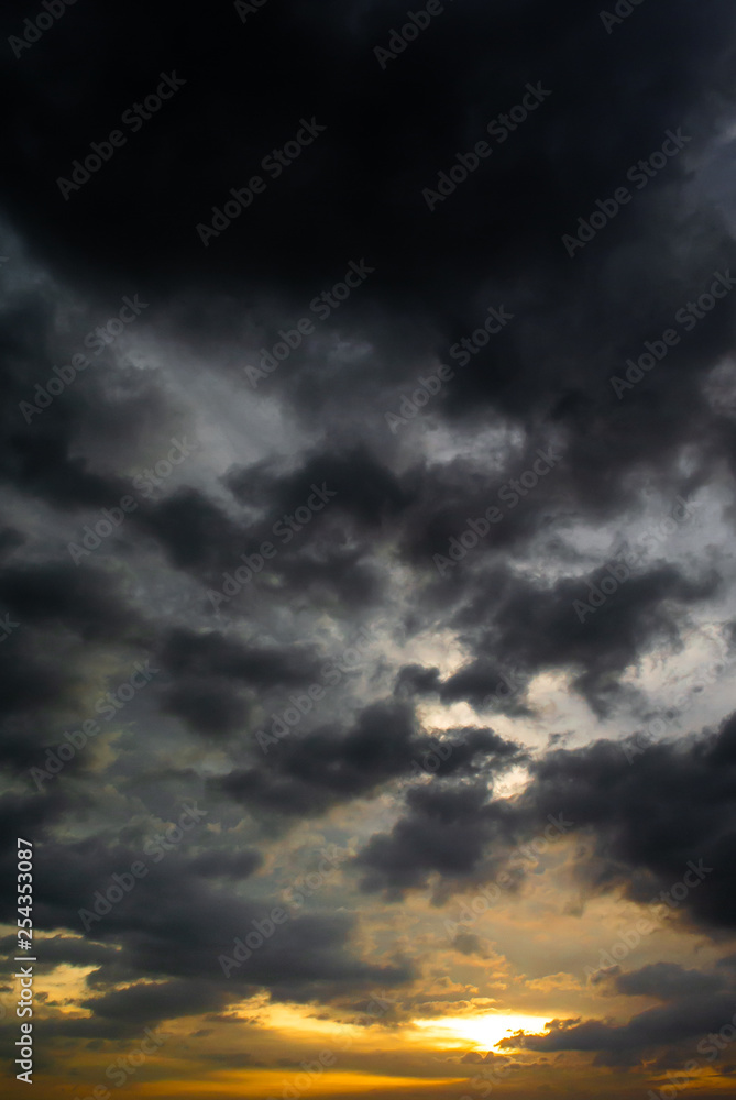 Sunset sky with clouds, Nature background
