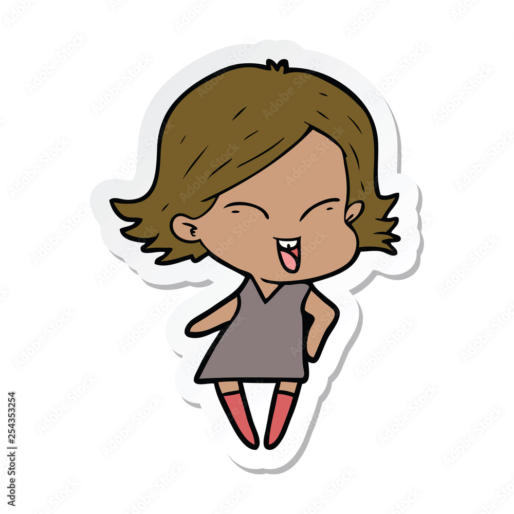 sticker of a happy cartoon girl