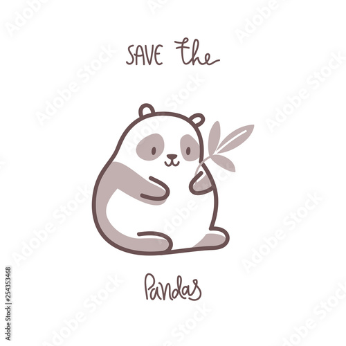Save the pandas. Vector kawaii illustration with simple icon panda.