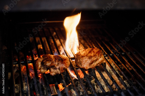 Beef Steak On Grill With Rosemary Pepper And Salt