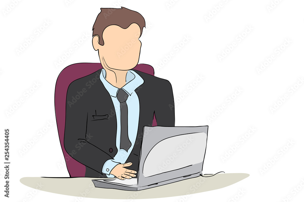 silhouette of a manager in a chair behind a laptop on a table. intellectual office work silhouette of a manager in a chair behind a laptop on a table. intellectual office work