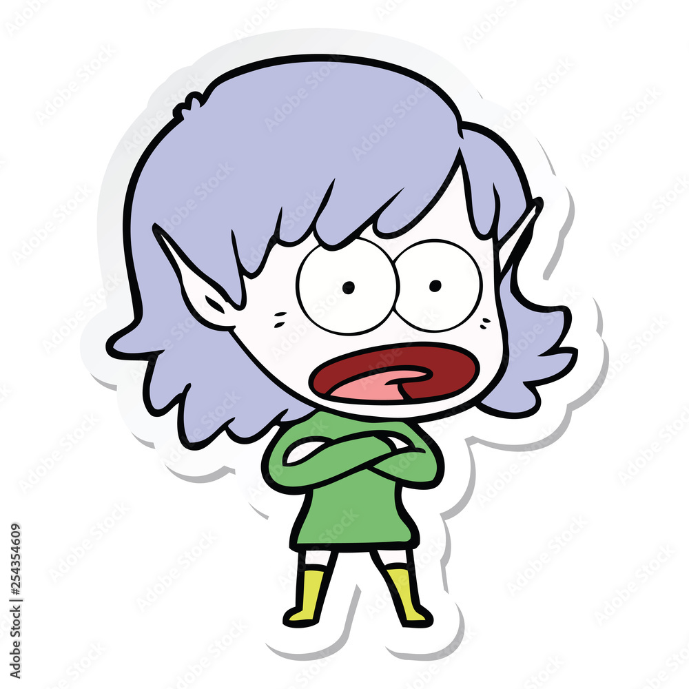 sticker of a cartoon shocked elf girl sticker of a cartoon shocked elf girl