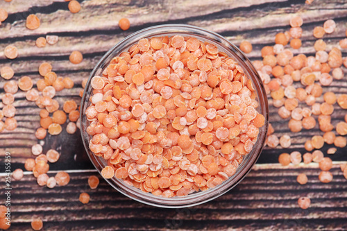 A bowl with raw puy lentils photo