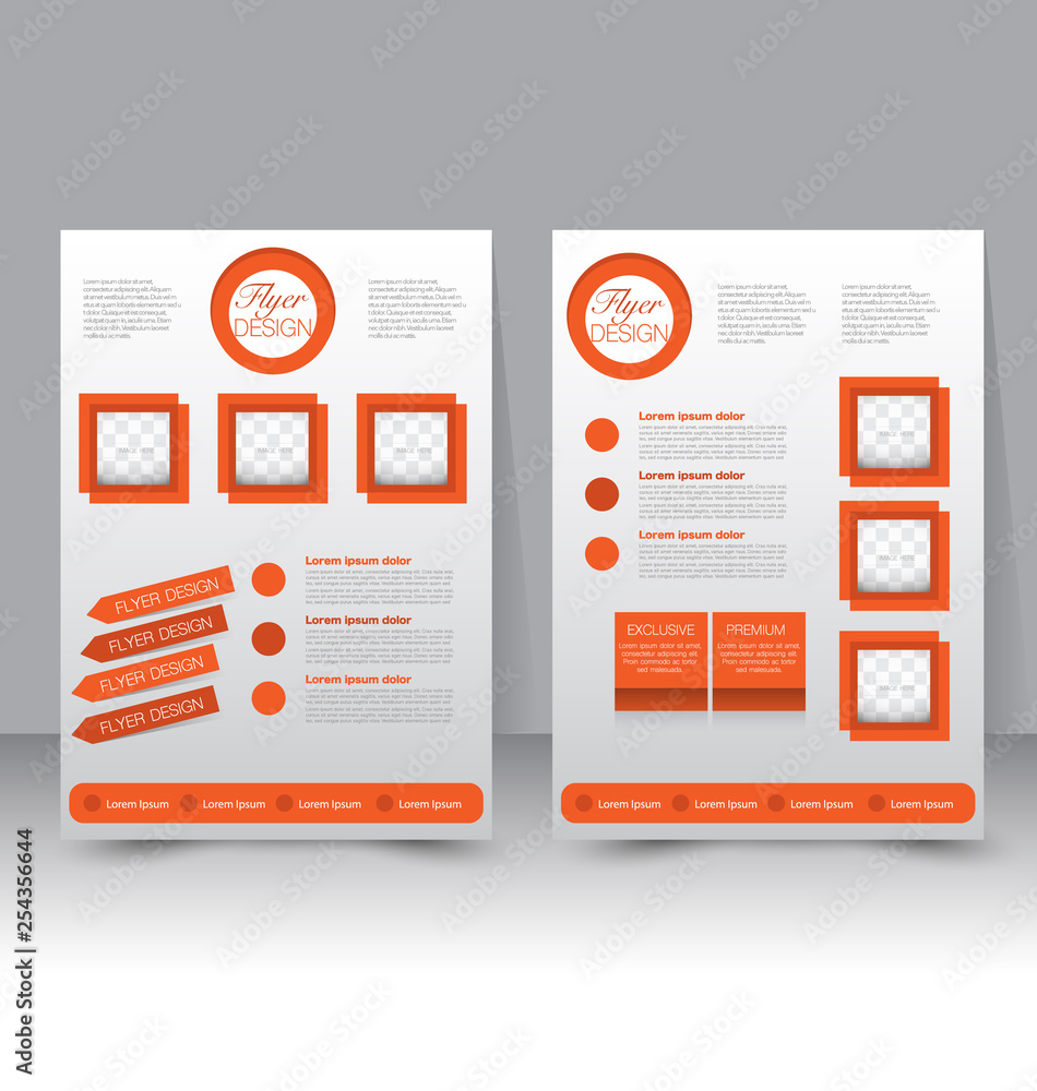 Flyer template. Business brochure. Editable A4 poster for design, education, presentation, website, magazine cover. Orange color.
