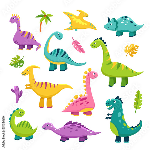 Cute dino. Cartoon baby dinosaur stegosaurus dragon kids prehistoric wild animals brontosaurus isolated dinosaurs vector characters. Illustration of dinosaur animal isolated  jurassic triceratops