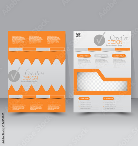 Flyer template. Business brochure. Editable A4 poster for design, education, presentation, website, magazine cover. Orange color.
