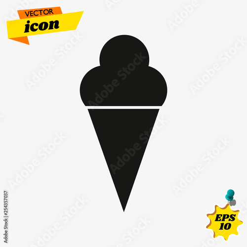 Ice cream cone icon isolated. Modern sweet vanilla desert sign. Trendy vector chocolate cram symbol for web site design, button to mobile app. Logo ice cream illustration.
