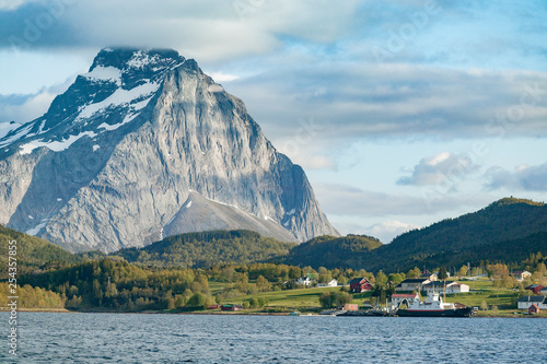 steep Rock wall in North fjord, north of polar circle, Norway, Scandinavia,  photo